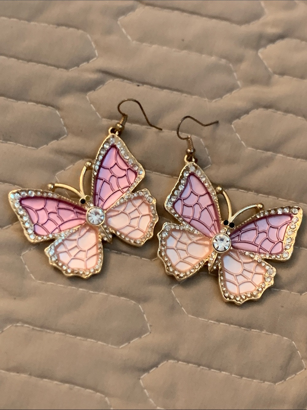 NWOT Natasha Couture Pink & Light Pink Butterfly Drop Earrings
